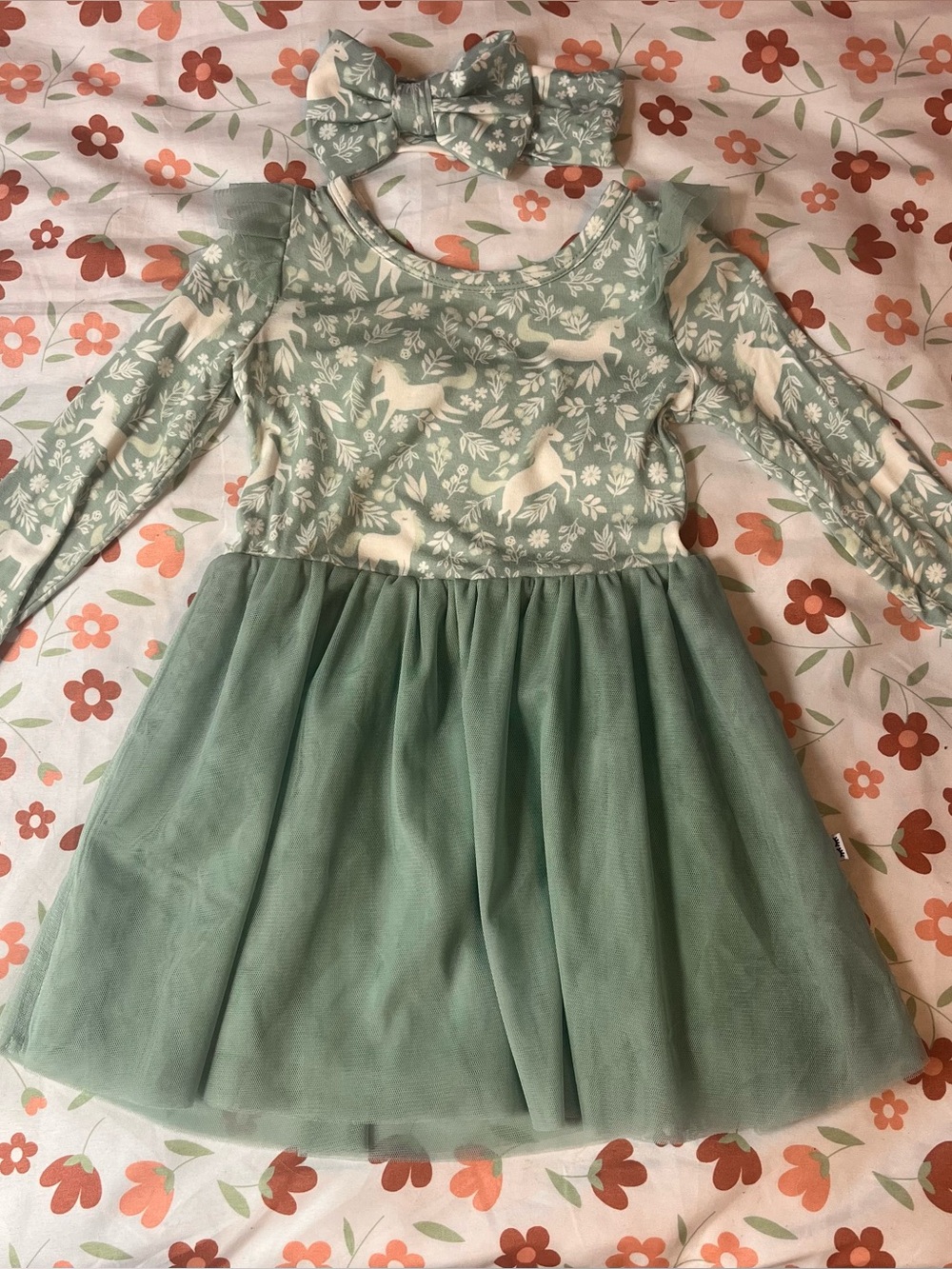 Little Sleepies Unicorn Print Tulle Dress with Bow